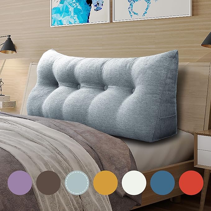 Wedge Headboard Pillow Dorm Room Reading Pillow Back Support for Sitting Up in Bed Bolster Lumbar Cushion Body Positioning Bedrest Cotton Linen 54in Gray Full