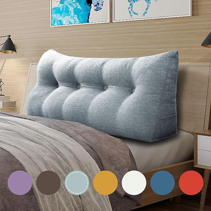 Wedge Headboard Pillow Dorm Room Reading Pillow Back Support for Sitting Up in Bed Bolster Lumbar Cushion Body Positioning Bedrest Cotton Linen 54in Gray Full