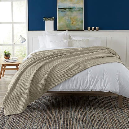 100% Cotton Waffle Weave Bed Blanket | Soft, Breathable, and Lightweight Blanket for All-Season | Perfect for Layering | Brielle Collection (Full/Queen, Linen)