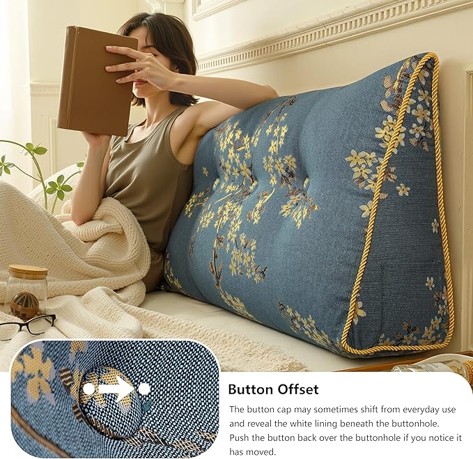 WOWMAX Wedge Pillow Headboard Dorm Headboard Twin XL Bed Bolster Pillow for Bed with Removable Cover Lake Blue