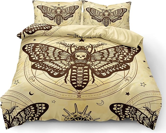 Skull Print Duvet Cover Set - King Size Gothic Skull Comforter Covers - Edgy Skeleton Bedding - Dark Bedroom Decor
