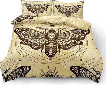 Gothic Skull Duvet Cover Set - Queen Size Comforter Covers with Edgy Skeleton Pattern for Dark Skull Bedroom Decor
