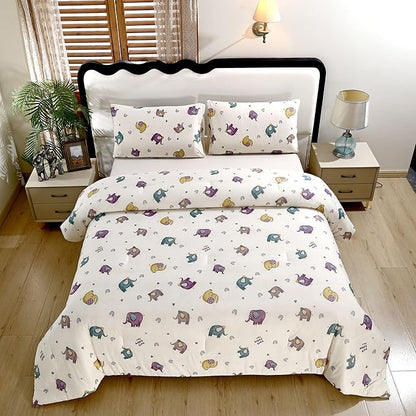 SDIII Cute Elephant Comforter Set Full 3 Pieces, Silky Breathable Microfiber and Spandex, Full Size Elephant Bedding Set for Boys Girls Kids Teens