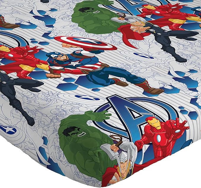 Marvel Avengers Blue Circle 4 Piece Twin Bed Set - Includes Reversible Comforter & Sheet Set - Super Soft Fade Resistant Polyester (Official Marvel Product)