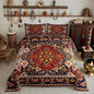 Boho Floral Comforter Set King Size,Vintage Geometric Flowers Pattern Bedding Set 3pcs for Adult Woman Room Decor,Aztec Tribal Colorful Quilt Set Exotic Retro Duvet Insert,2 Pillowcases,Brown
