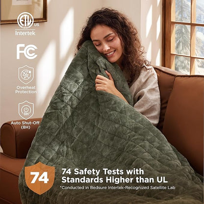Bedsure Electric Blanket King Size - Dual Control Heated Weighted Blanket King with 10 Heat Settings, Fast Heating with 10 Time Settings (100x90 inches, Olive Green)