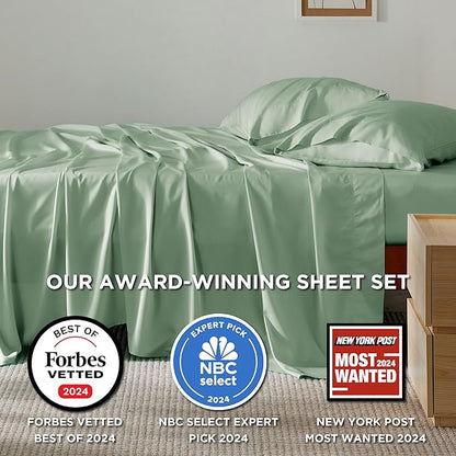 Bedsure Full Size Bed Sheets, Cooling Sheets, Rayon Derived from Bamboo, Breathable & Soft, Deep Pocket Up to 16 Inches, Hotel Luxury Silky Bedding for Hot Sleepers, Sage Green