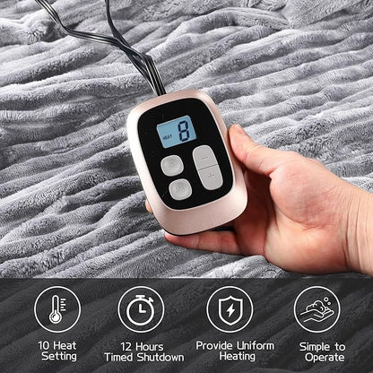 Electric Heated Blanket Full-Size 72x84 Inch - Ultra Soft Silky Flannel with Ribbed Texture, 10 Heating Levels and 12 Hours Auto-Off Feature - Grey