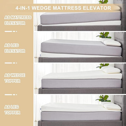 King Inclined Wedge Mattress Topper, 5-Inch, Washable, Non-Slip Bottom, Promotes Better Sleep, Reduces Snoring, GERD Relief