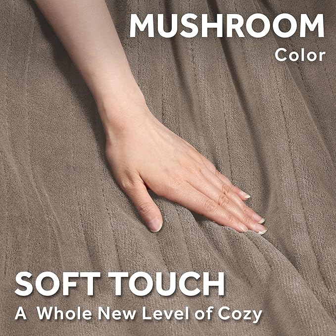 Sunbeam Electric Royal Luxe Microplush Heated Blanket, 12 Heat Settings, 12-Hour Auto Shut-Off, Fast Heating, Warm & Cozy, Machine Washable, Mushroom Color, Queen (90" x 84")