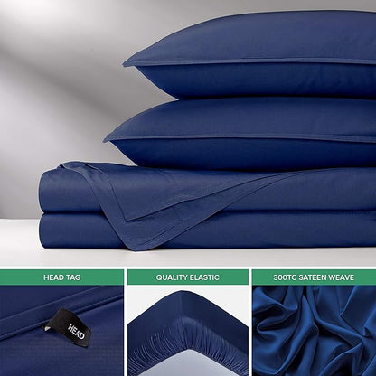 Pure Bamboo Queen Sheets, Genuine 100% Organic Viscose Derived from Bamboo Bed Sheet Set, Luxuriously Soft & Cooling, Double Stitching, 2 Year Quality Promise (Queen, Cobalt Blue)