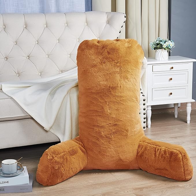 Home Soft Things Fox Faux Fur Bedrest Reading Pillow with DIY Filling, Need Assembly, 28" x 30" x 17"，Burnt Orange Backrest Armrest Pillow Chair Back Support for Sitting up in Bed