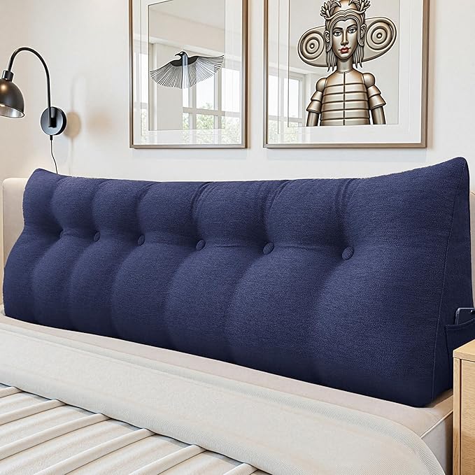 Headboard Wedge Pillow - Triangular Headboard Pillow Bed Rest Wedge Pillow for Sitting in Bed - Backrest Positioning Support Reading Pillow Daybed Pillows with Removable Cover