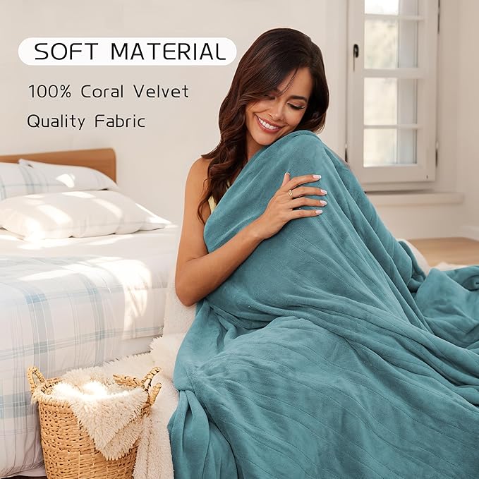 Heated Electric Blanket 62"x84" Twin Size, Soft Coral Fleece Electric Blanket with 4 Heating Levels & 10 Hours Auto-Off,Fast Heating, Warm Cozy, Machine Washable for Home & Office - Teal
