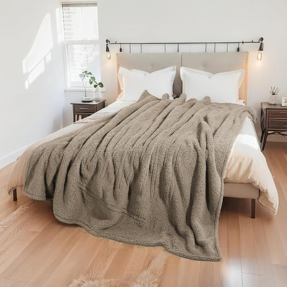 Electric Heated Blanket Twin Size 62"×84" with 6 Heating Levels & 1-10Hs Auto Off, Heating Blanket Double Sided Plush Sherpa, Fast Heating, Machine Washable for Christmas Gift - Light Brown