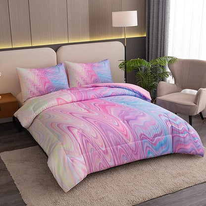 Bodhi Bed in A Bag for Kids, Twin Size Pink Comforter Set for Girls, 5 PCS. (1 Comforter, 1 Flat Sheet, 1 Fitted Sheet, 2 Pillowcases)