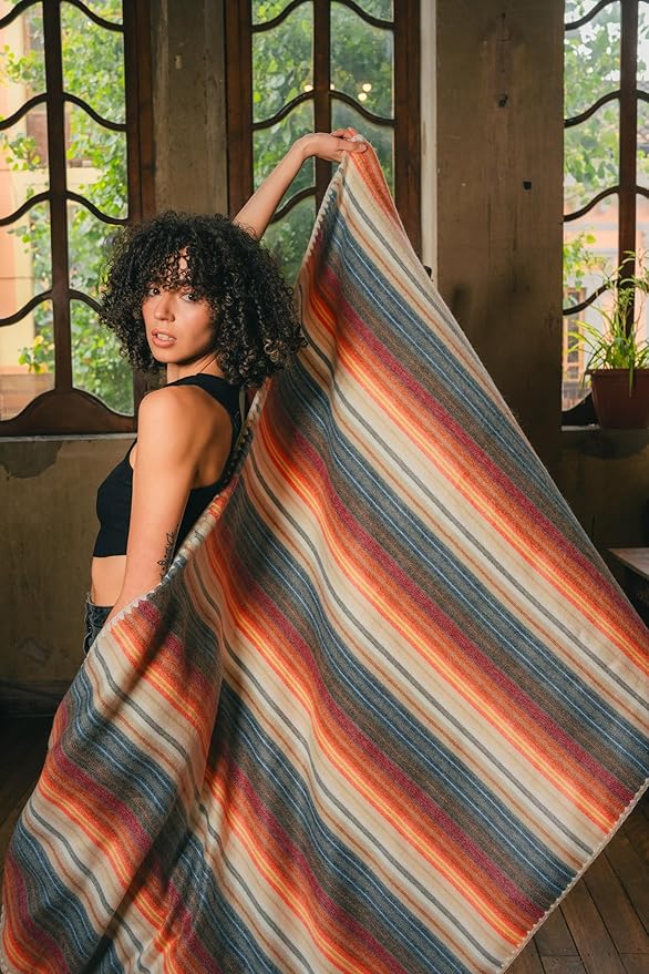 Alpaca Wool Blanket – Throw Size, 64 x 45 Inches – Warm & Lightweight – Couch, Bed, or Outdoor Blanket – Beige