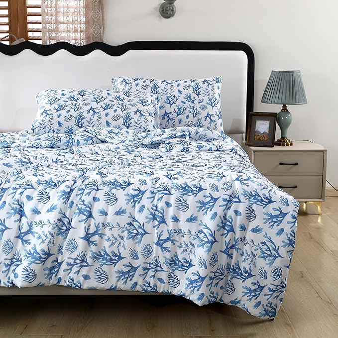 SDIII Blue Ocean Comforter Set Full 3 Pieces, Silky Breathable Microfiber and Spandex, Ocean Themed Bedding Full Size for Boy Girls Kids and Teens