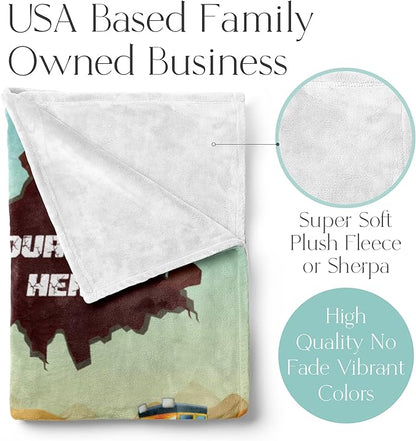 Personalized Blanket for Kids | Construction Truck Blanket | Fleece Throw for Boys and Girls | Kids & Toddlers | Tonka Bulldozer Dump Truck Loader Excavators (50x60 Sherpa, V2)