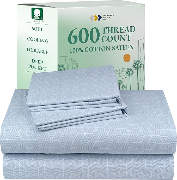 California Design Den Queen Size Sheet Set - 100% Cotton, 600 Thread Count, Deep Pocket Queen Sheets, Premium-Feel Bedding with Sateen Weave - Print - Geo Urban