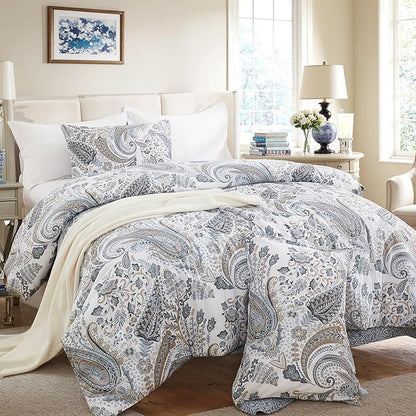 Paisley Duvet Cover Full Size 100% Cotton Comforter Covers Soft & Breathable 3 Pcs Luxury Duvet Cover Sets with Zipper Closure All Season
