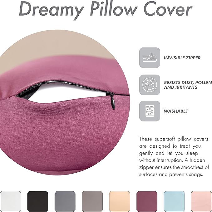 PILLOWY Premium Microbead Bed Pillow, X-Large Extra Fluffy But Supportive - Ultra Comfortable Sleep with Silk Like Anti Aging Cover 85% Spandex/ 15% Nylon Breathable, Cooling Burgundy Merlot