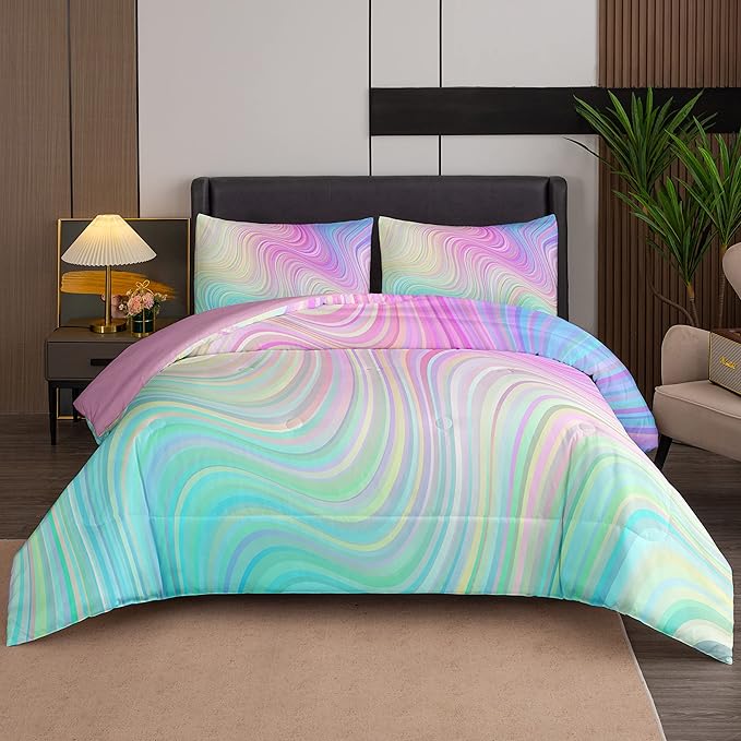 Bodhi Tie Dye Marbling Comforter Set - Colorful Marble Teen Girl Bedding - Watercolor Pastel Pink Blue Purple - 2 Piece Bright Girly Comforter (Twin)