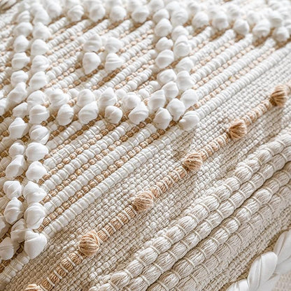 BlissBlush Cream White Boho Throw Pillow Cover 20X20, Boho Woven Textured Pillow Cover, Neutral Pillow Cover, Sofa Couch Bed Farmhouse Lumbar Pillow (Cover ONLY)
