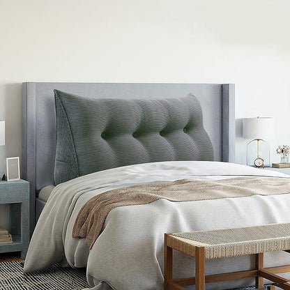 Wedge Headboard Pillow Dorm Room Reading Pillow Back Support for Sitting Up in Bed Bolster Lumbar Cushion Body Positioning Bedrest Corduroy (Dark Gray, Full (54 * 8 * 20in))