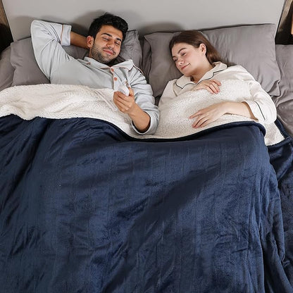 ESTINGO Heated Blanket Electric King Size, Soft Heated Electric Blanket, Washable Plush Heated Blanket with Dual Control 5 Heating Levels & 10 Hours Auto Off, 100" x 90", Navy Blue