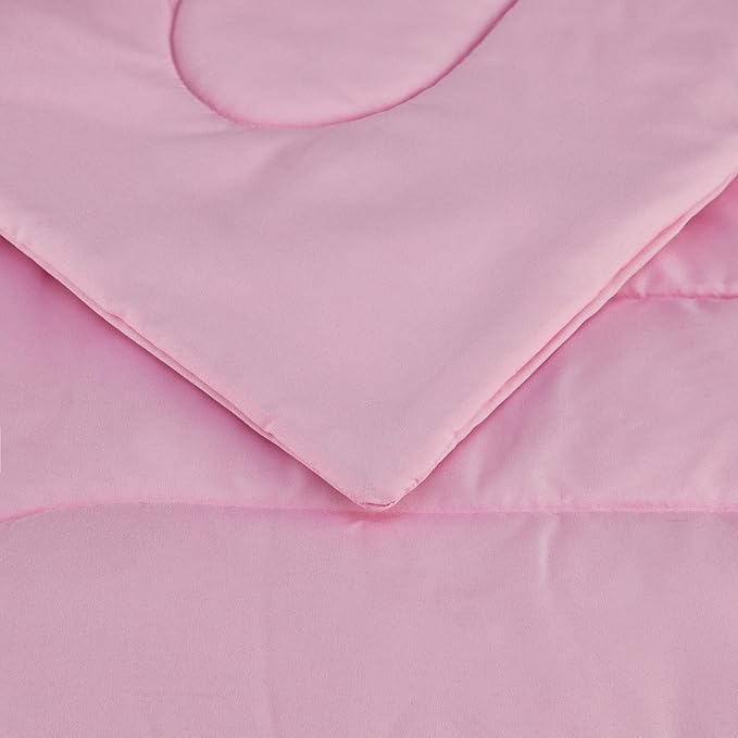 Amazon Basics 3 Piece Soft Microfiber Kid's Comforter and Pillow Sham Set, Full/Queen, Light Pink, Solid