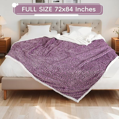 Electric Heated Blanket Full Size - 72"x84", Leopard Print Flannel Soft Heating Blanket, 10 Heating Levels, 1-12 H Auto Shut Off, Breathable Warm and Washable for Bed, Black Purple