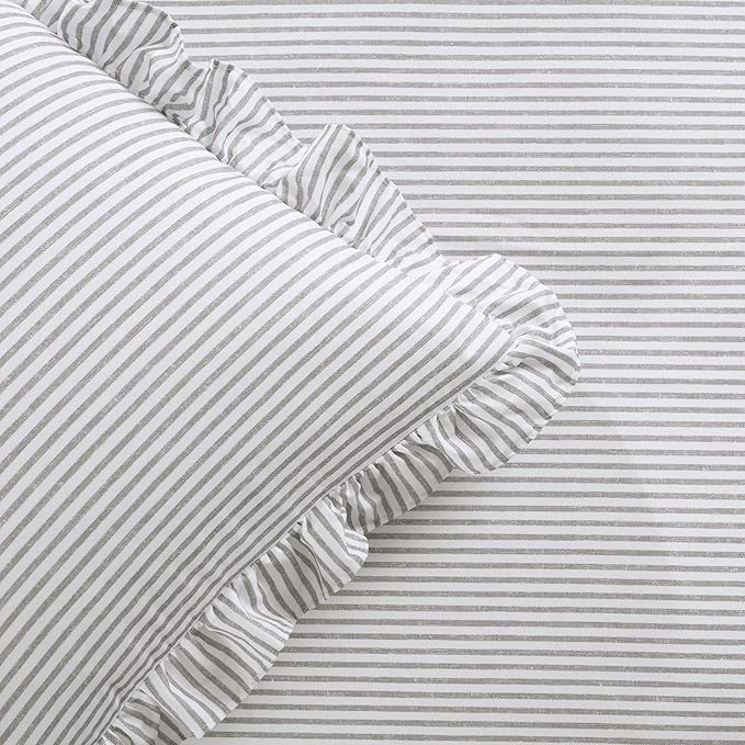 Lush Decor Ticking Stripe Bedspread Gray Vintage Chic Farmhouse Style Lightweight 3 Piece Set, Full
