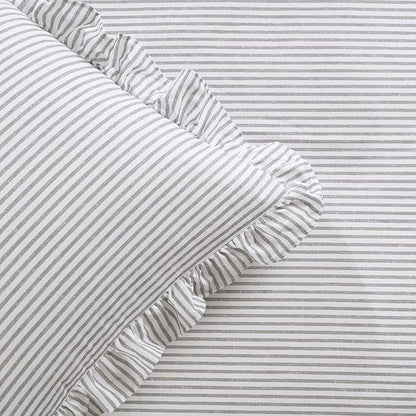 Lush Decor Ticking Stripe Bedspread Gray Vintage Chic Farmhouse Style Lightweight 3 Piece Set, Full