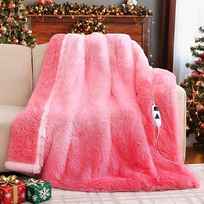 Heated Electric Blanket Heating Throw,Warm Winter Christmas Birthday Gifts for Her Women Grandma Seniors-Faux Fur Blanket with Soft Sherpa,10 Heat Settings,5 Time Settings,50x60, Baby Pink