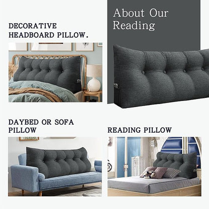 Headboard Pillow Wedge Full Size Large Bolster Pillow for Bed Triangle Reading Pillow Back Support Pillow for Sitting Up in Bed XXL Couch Daybed Bed Rest Backrest Cushion Linen Anthracite