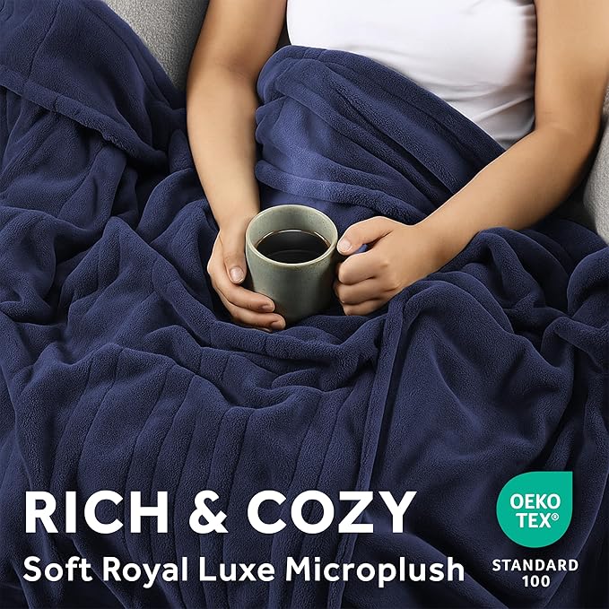 Sunbeam Electric Throw Royal Luxe Microplush Heated Blanket, 4 Heat Settings, 4-Hour Auto Shut-Off, Fast Heating, Warm and Cozy, Admiral Blue Color, 50" x 60"