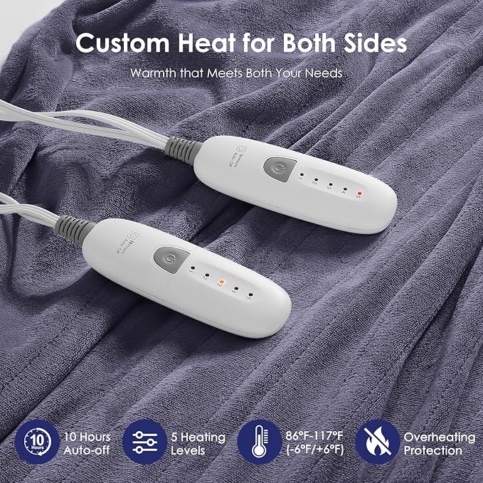 King Size Heated Blanket Electric Blanket 100''X90'' - Purple Heating Blanket Flannel Double Controllers Heated Blanket with 5 Heat Settings & 10 Hours Auto-Off for Grandma Gifts(Lavender)