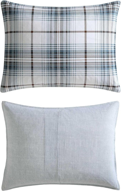 Eddie Bauer - King Comforter Set, Reversible Cotton Bedding with Matching Shams, Plaid Home Decor (Alder Blue/Grey, King)