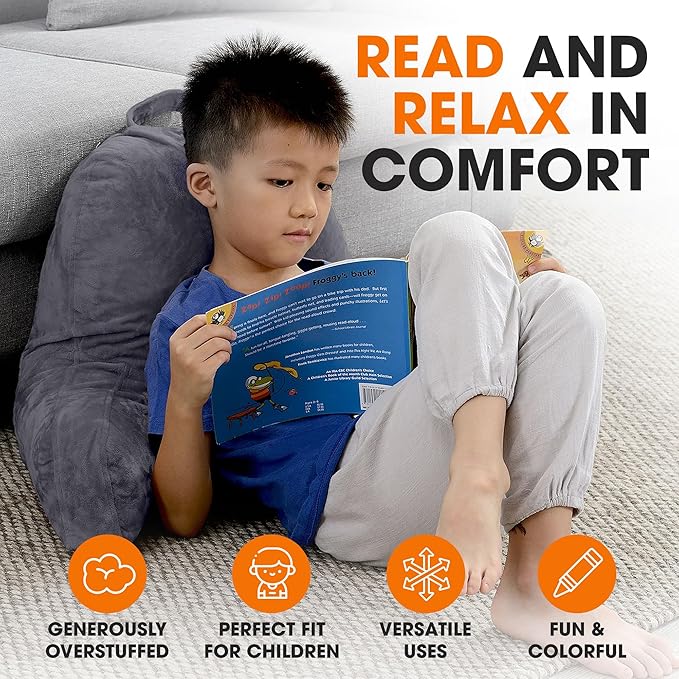 Cheer Collection Reading Pillow with Arms – Portable Bed Pillow for Sitting Up & Support, Foam-Filled Back Rest Pillow for Sitting in Bed & Couch, Machine Washable, Gray