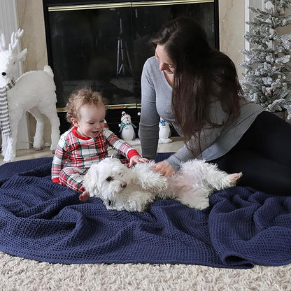 Tex Trend 100% Cotton Blankets King Size – Durable and Versatile Waffle Weave Blankets for Christmas & Year Round Coziness – Breathable & Lightweight - Navy Blue (90”x108”)