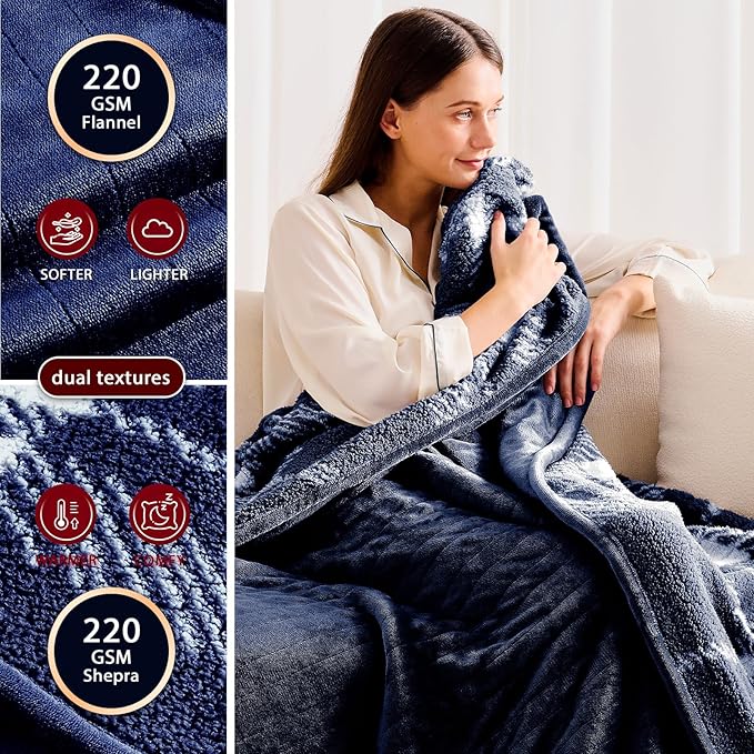 Heated Electric Blanket King Size - 100"x90" Flannel Heating Blanket with 10 Heating Levels & 5 Time Settings Over-Heat Protection, Winter Warmer for Adults with ETL Certification（Navy Blue）