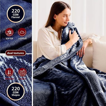 Heated Electric Blanket Throw Size - 50"x60" Flannel Heating Blanket with 10 Heating Levels & 5 Time Settings Over-Heat Protection, Winter Warmer for Adults with ETL Certification（Navy Blue）