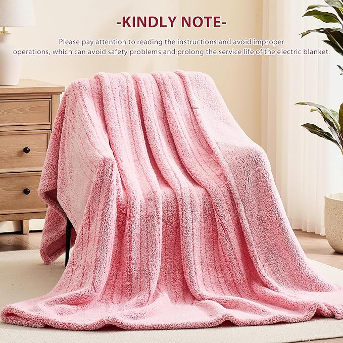 Heated Electric Blanket Full Size - 72"x84" Flannel Heating Blanket with 10 Heating Levels & 5 Time Settings Over-Heat Protection, Winter Warmer for Adults with ETL Certification（Pink）