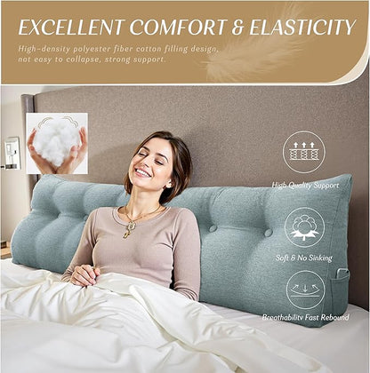 Headboard Wedge Pillow - Triangular Headboard Pillow Bed Rest Wedge Pillow for Sitting in Bed - Backrest Positioning Support Reading Pillow Daybed Pillows with Removable Cover