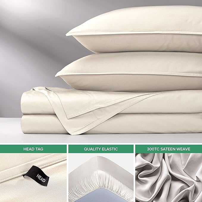 Pure Bamboo Split King Sheets, Genuine 100% Organic Viscose Derived from Bamboo Bed Sheet Set, Soft & Cooling, Double Stitching, 2 Fitted Sheets (Split King, Ivory)