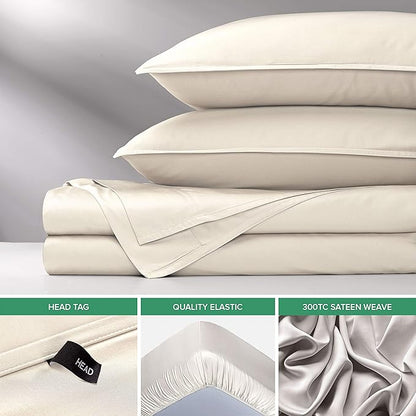 Pure Bamboo Split King Sheets, Genuine 100% Organic Viscose Derived from Bamboo Bed Sheet Set, Soft & Cooling, Double Stitching, 2 Fitted Sheets (Split King, Ivory)
