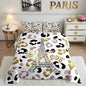 Feelyou Eiffel Tower Comforter Set Leopard Print Bedding Set for Kids Boys Girls Paris Tower Comforter Cheetah Print Quilt Set 1 Comforter Set with 2 Pillowcases Full Size