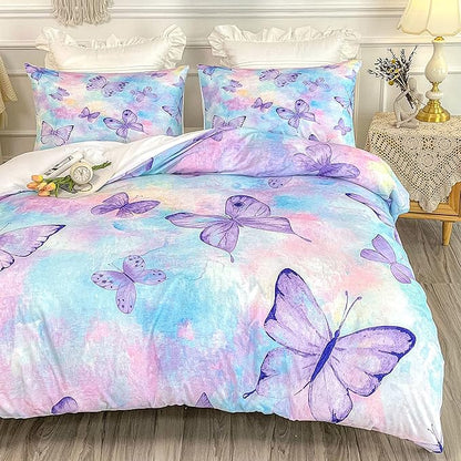 CVHOUSE Rainbow Butterfly Bedding Set for Girls - King Size, 1 Duvet Cover 2 Pillowcases, Girls Room Decor