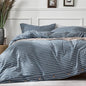 JELLYMONI Cotton Duvet Cover Twin Size - Blue Pinstriped Comforter Cover with Button 100% Washed Cotton 2PCS Breathable Soft Solid Bedding Set Duvet Cover 68×90in & 1 Pillowcase (NO Comforter)